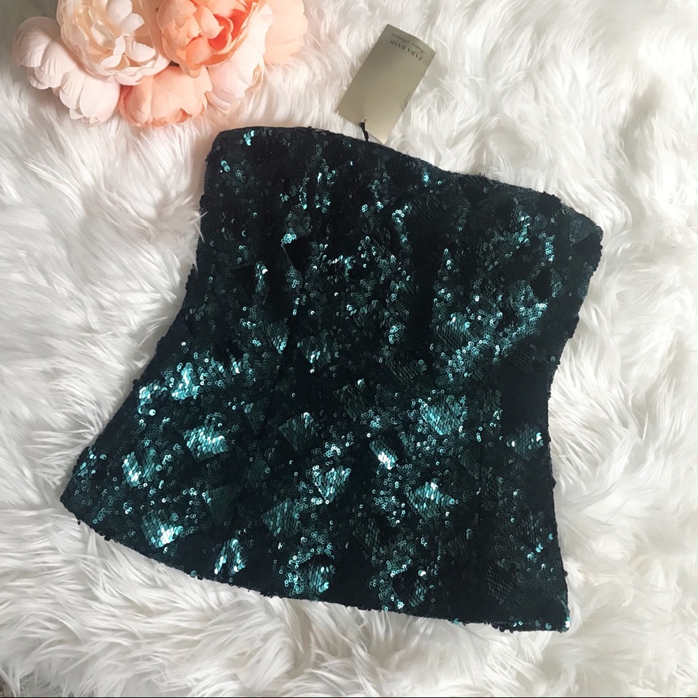 NWT ZARA Mermaid Green Sequin Strapless Tube Tob - Picture 7 of 8
